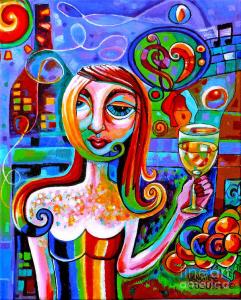 Girl With Glass Of Chardonnay Original Painting Available